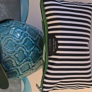 Clinique Black and White Striped Cosmetic Bag